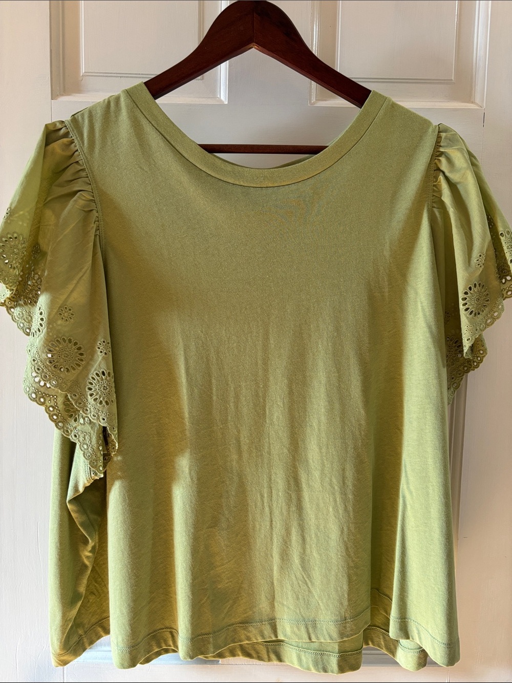 Women's Old Navy Olive Green Flutter Sleeve Top - Eyelet Detail